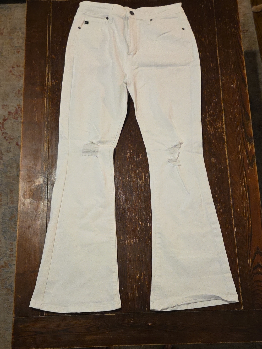 KanCan White Flare Jeans with Knee Rips